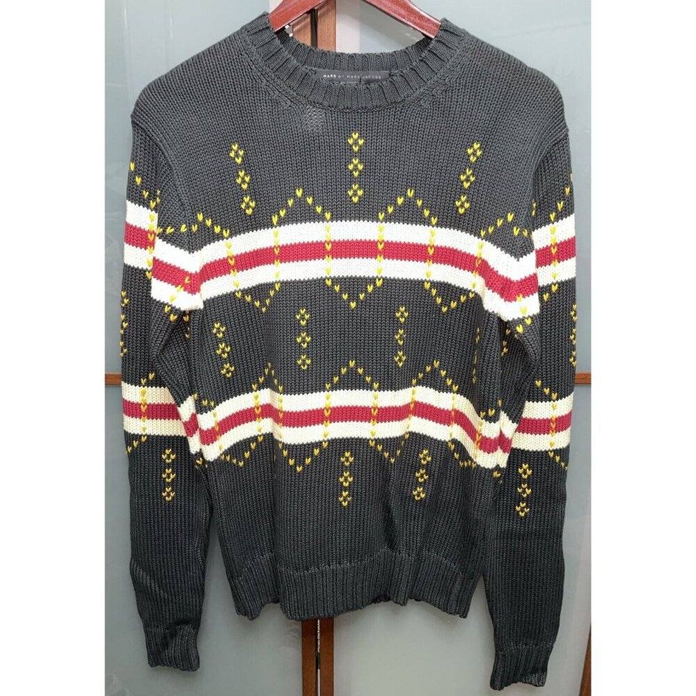 Marc By Marc Jacobs Men’s Striped Sashiko Stitch Pullover Sweater Size S NWT